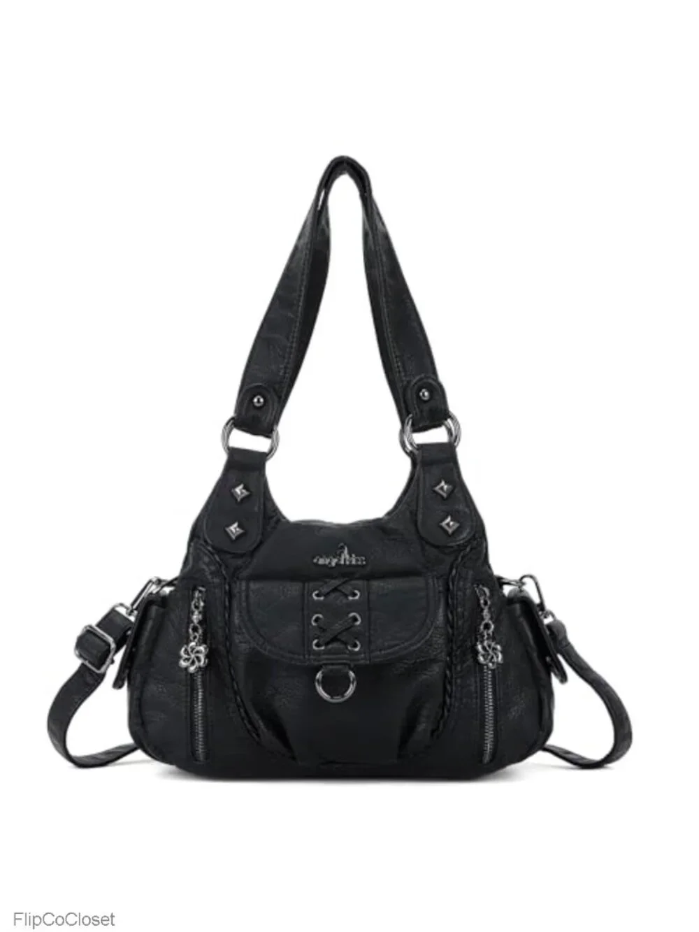 Vegan Leather Hobo Shoulder Bag Multi-Pocket Crossbody